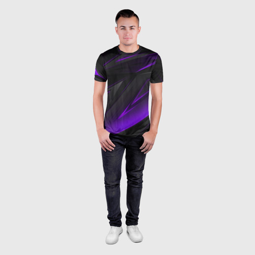 Мужская футболка 3D Slim Geometry stripes neon фиолетовые полосы, цвет 3D печать - фото 4