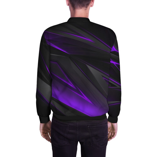 Мужской бомбер 3D Geometry stripes neon фиолетовые полосы, цвет черный - фото 4