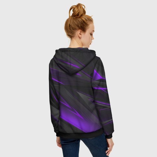 Женская толстовка 3D на молнии Geometry stripes neon фиолетовые полосы, цвет черный - фото 4
