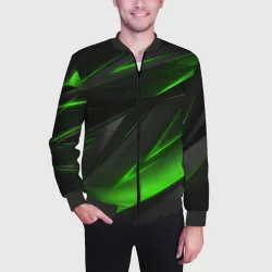 Мужской бомбер 3D Geometry stripes зелёные полосы - фото 2