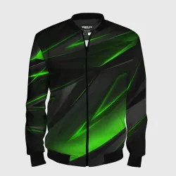 Мужской бомбер 3D Geometry stripes зелёные полосы