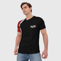 Футболка с принтом Mass Effect N7 для мужчины, вид на модели спереди №2. Цвет основы: белый