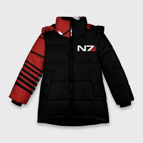 Зимняя куртка для девочек с принтом Mass Effect N7, вид спереди №1