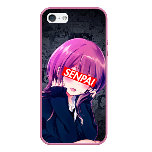 Чехол для iPhone 5/5S матовый Anime Senpai 2, цвет малиновый