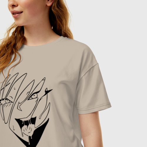 Женская футболка хлопок Oversize Липкое ахегао, цвет миндальный - фото 3