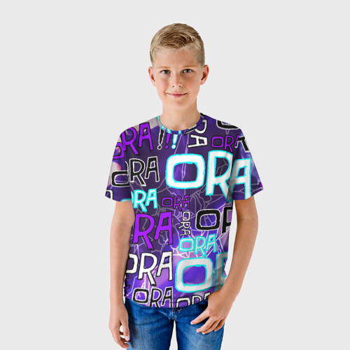 Детская футболка 3D с принтом Ora Ora Ora!!!, фото на моделе #1