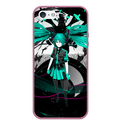 Чехол для iPhone 5/5S матовый Miku Hatsune Vocaloid, цвет розовый