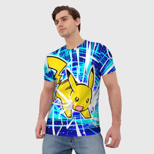 Мужская футболка 3D Пикачу бежит с молниями, цвет 3D печать - фото 3