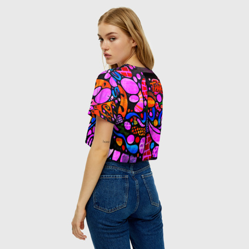 Женская футболка Crop-top 3D Неоновое граффити, цвет 3D печать - фото 5