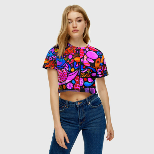 Женская футболка Crop-top 3D Неоновое граффити, цвет 3D печать - фото 4