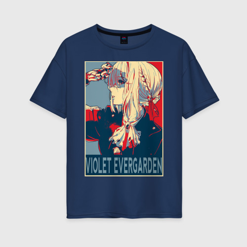 Женская футболка хлопок Oversize Violet Evergarden, цвет темно-синий