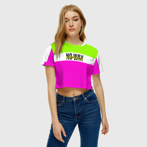 Женская футболка Crop-top 3D Serious зелено-розовый, цвет 3D печать - фото 3