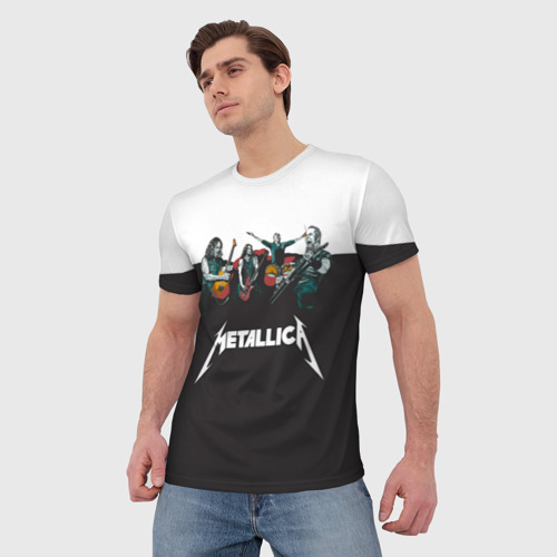 Мужская футболка 3D Metallica black and white, цвет 3D печать - фото 3