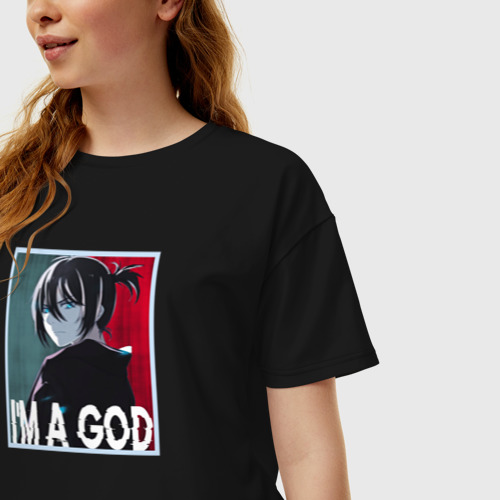 Женская футболка хлопок Oversize I'm a God! Бездомный Бог, цвет черный - фото 3