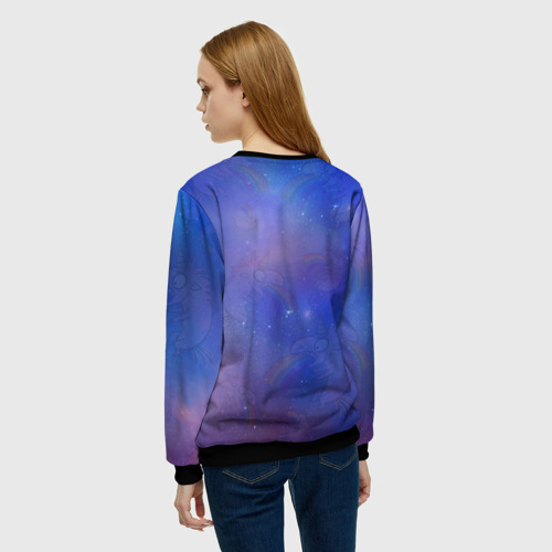 Женский свитшот 3D с принтом Единорог, блюющий радугой, вид сзади #2