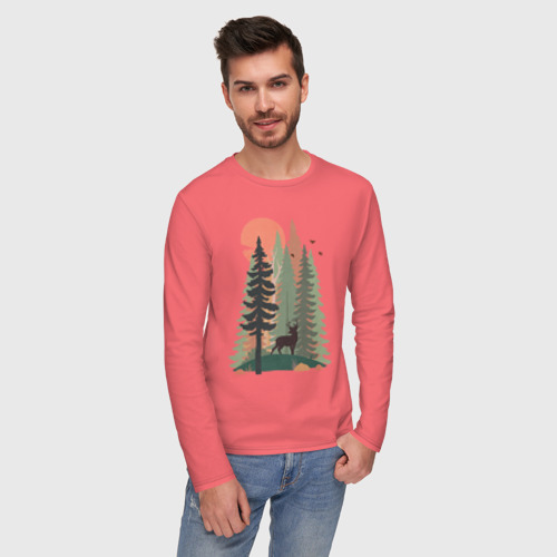 Мужской лонгслив хлопок Adventure - еловый лес, цвет коралловый - фото 3