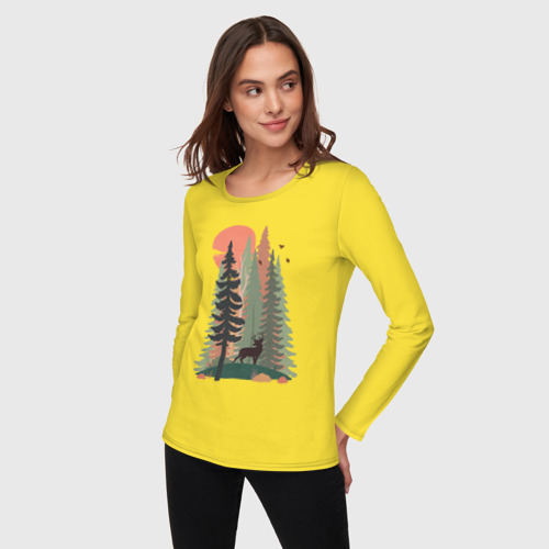 Женский лонгслив хлопок Adventure - еловый лес, цвет желтый - фото 3