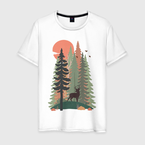 Мужская футболка из хлопка с принтом Adventure - еловый лес, вид спереди №1