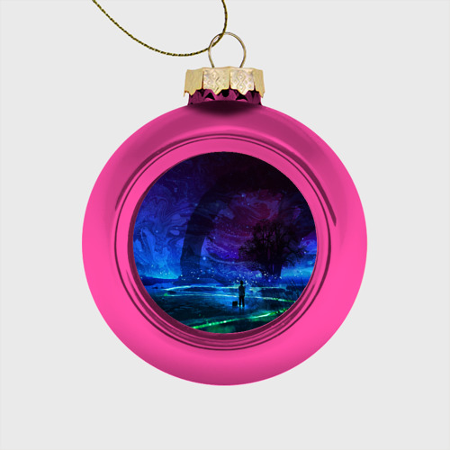 Стеклянный ёлочный шар Парень и космос, цвет розовый