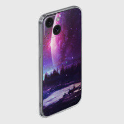 Чехол для iPhone 15 силиконовый с защитой камеры Северный закат и космос - фото 2