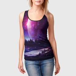 Женская майка 3D Северный закат и космос - фото 2
