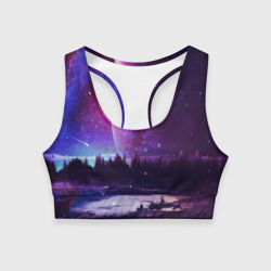 Женский спортивный топ 3D Северный закат и космос