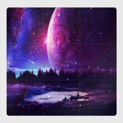 Магнитный плакат 3Х3 Северный закат и космос