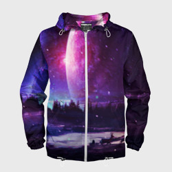 Мужская ветровка 3D Северный закат и космос