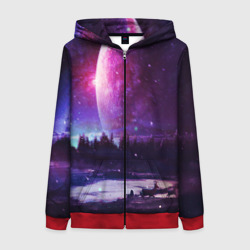 Женская толстовка 3D на молнии Северный закат и космос