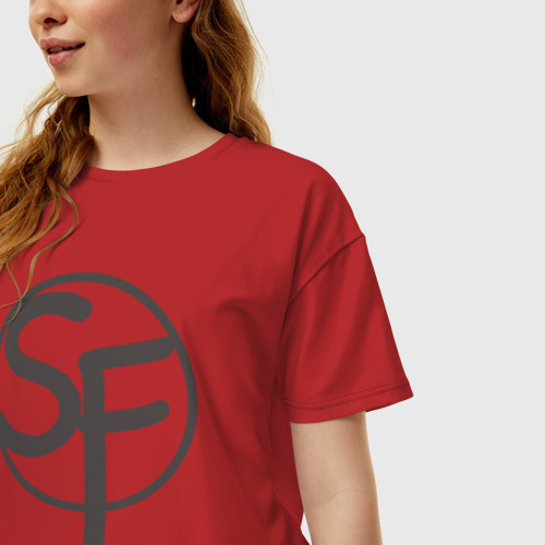 Женская футболка хлопок Oversize Футболка Ларри "Sanity`s Fall", цвет красный - фото 3