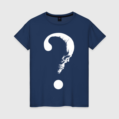 Женская футболка хлопок Вопросительный череп, цвет темно-синий