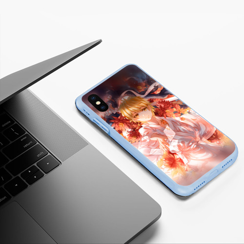 Чехол для iPhone XS Max матовый Бездомный Бог. Юкинэ в цветах, цвет голубой - фото 5