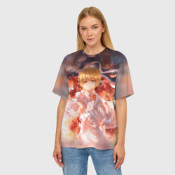 Женская футболка oversize 3D Бездомный Бог. Юкинэ в цветах - фото 2