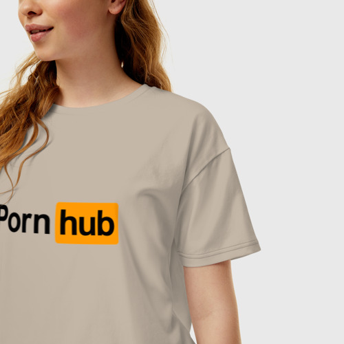 Женская футболка хлопок Oversize Pornhub, цвет миндальный - фото 3