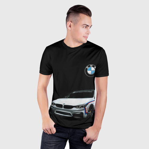 Мужская футболка 3D Slim с принтом BMW, фото на моделе #1