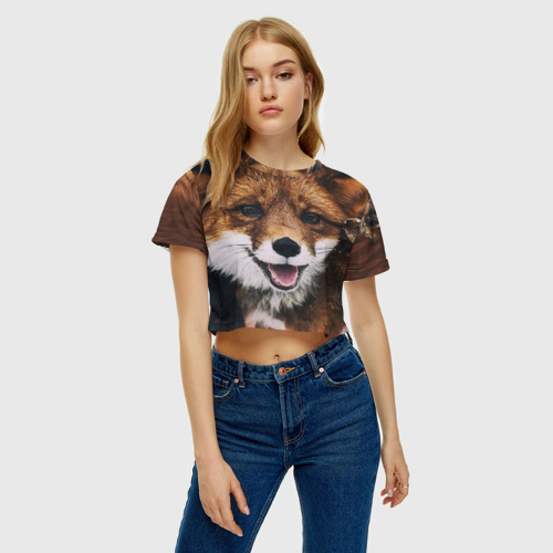 Женская футболка Crop-top 3D Лисичка, цвет 3D печать - фото 4