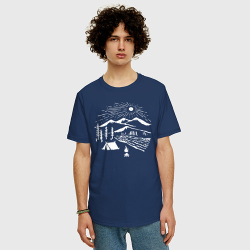 Мужская футболка хлопок Oversize Поход, цвет темно-синий - фото 3