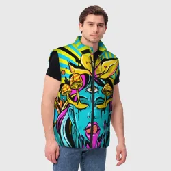 Мужской жилет утепленный 3D Психоделика девушка с третьим глазом - фото 2