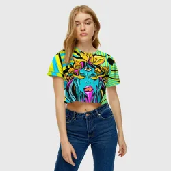 Женская футболка Crop-top 3D Психоделика девушка с третьим глазом