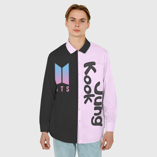 Мужская рубашка oversize 3D BTS Jung Kook, цвет белый - фото 3