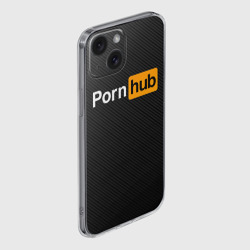 Чехол для iPhone 15 силиконовый с защитой камеры Pornhub карбон - фото 2