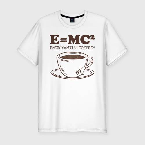 Мужская приталенная футболка из хлопка с принтом Energy = Milk and Coffee 2, вид спереди №1