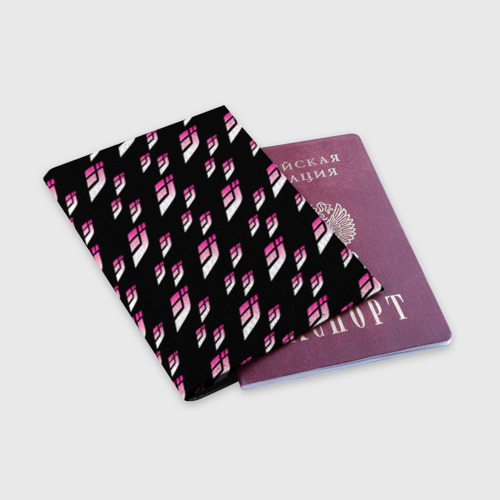 Обложка для паспорта матовая кожа ДжоДжо паттерн розовые лого, цвет черный - фото 3