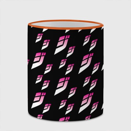 Кружка с полной запечаткой ДжоДжо паттерн розовые лого, цвет Кант оранжевый - фото 4