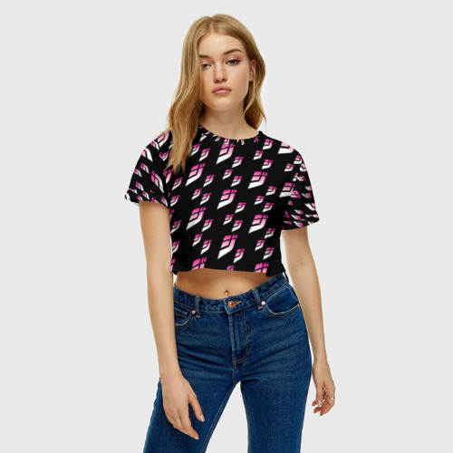 Женская футболка Crop-top 3D ДжоДжо паттерн розовые лого, цвет 3D печать - фото 4