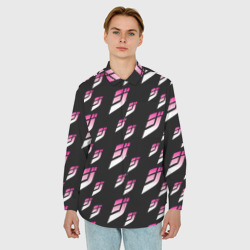 Мужская рубашка oversize 3D ДжоДжо паттерн розовые лого - фото 2