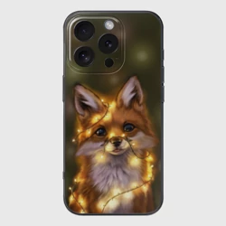 Чехол для iPhone 16 Pro силиконовый с защитой камеры Лисёнок и гирлянда