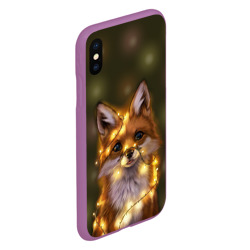 Чехол для iPhone XS Max матовый Лисёнок и гирлянда - фото 2