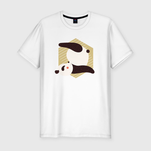 Мужская футболка приталенная из хлопка с принтом Панда Йога, вид спереди №1