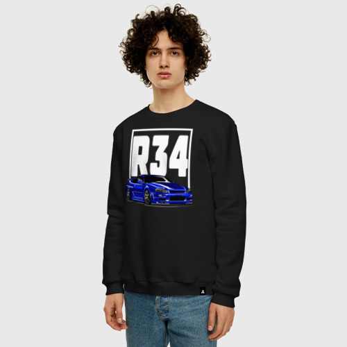 Мужской свитшот хлопок R34 Nissan, цвет черный - фото 3